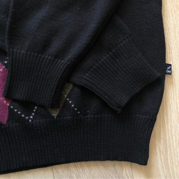 Daniel Hechter Paris Black Argyle V Neck Sweater - Picture 5 of 10